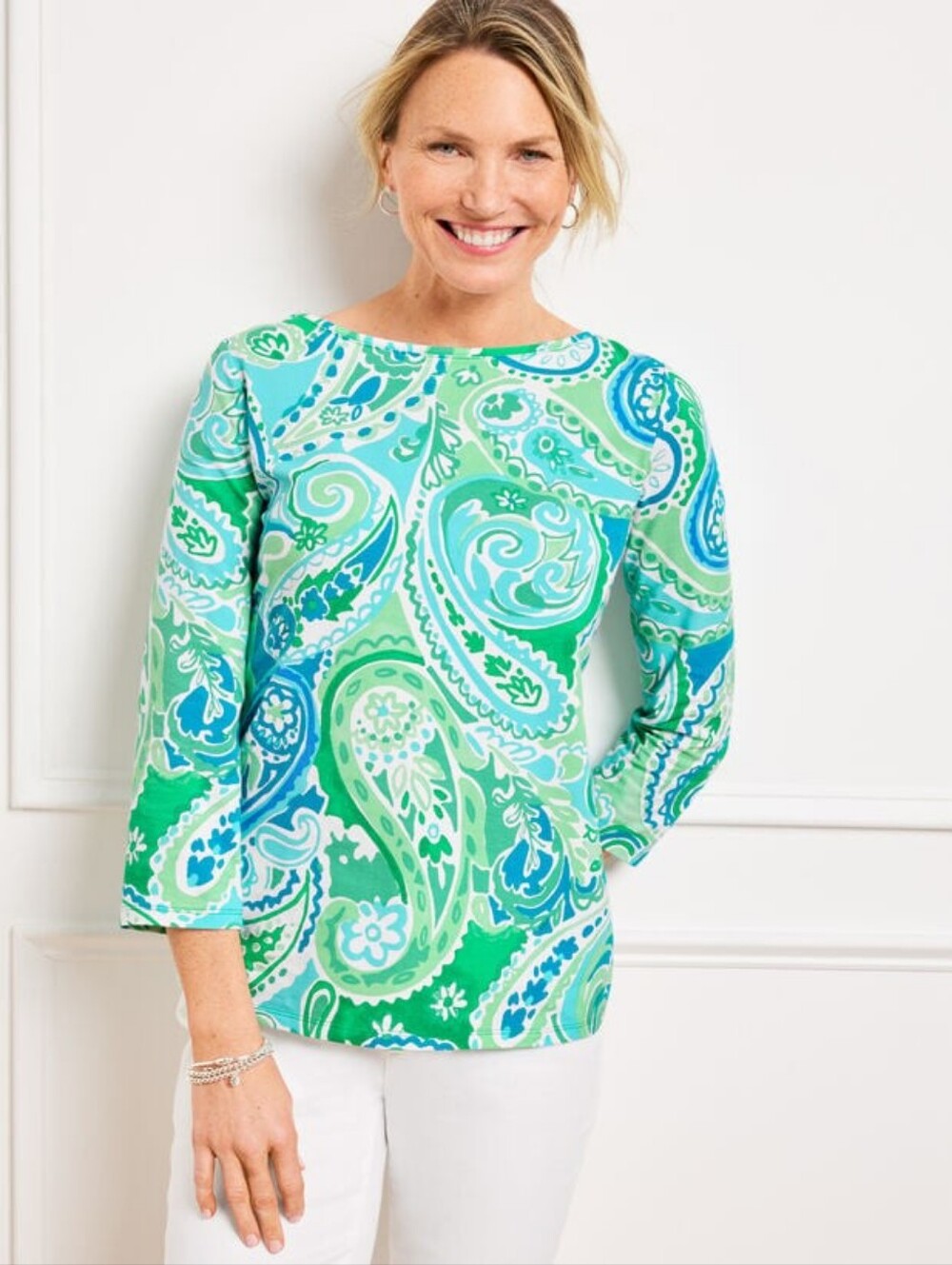 Talbots Tee Bateau Neck Tee In Vibrant Paisley Size XLP